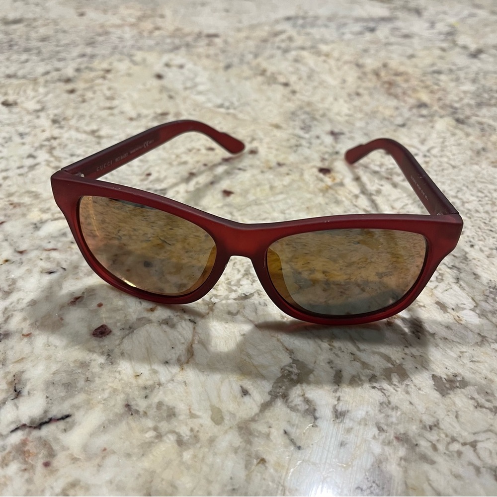 Gucci Sunglasses Mens Red Yellow Acetate Square Frame GG 3735 Made In Italy